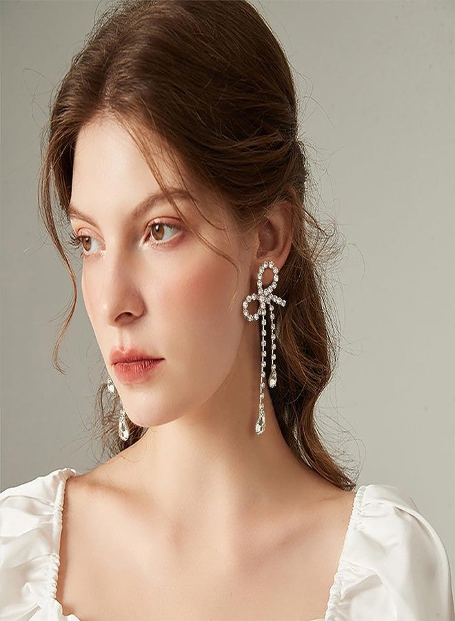 FAUTHENTICUTE Silver CZ Drop Earring for Women, Bow Drop Earrings - Image 2